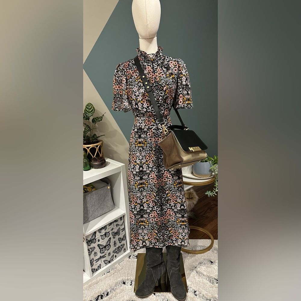 JULIA JORDAN Ruffle Mock Neck Floral Midi Maxi Dress Kentucky Derby Sleeves Sz 6 - Picture 4 of 16